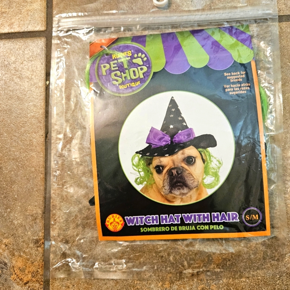 NWT!!! S/M Pet witch hat with hair